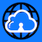 Cloud Realm Logo, a cloud in the globe with a keyhole to represent security